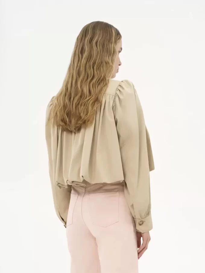 Chaqueta de boule fruncida en gabardina de algodón