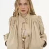 Chaqueta de boule fruncida en gabardina de algodón