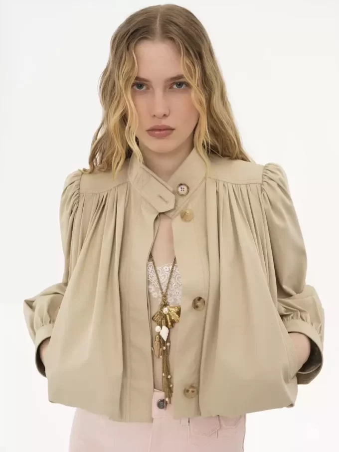Chaqueta de boule fruncida en gabardina de algodón