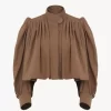 Chaqueta de boule fruncida en lino y algodón