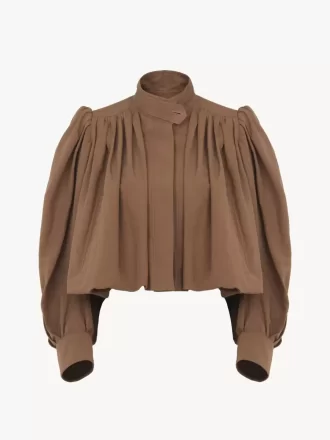 Chaqueta de boule fruncida en lino y algodón
