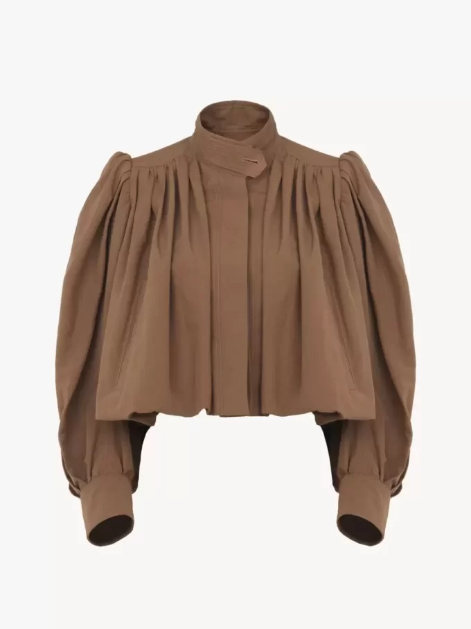Chaqueta de boule fruncida en lino y algodón