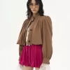 Chaqueta de boule fruncida en lino y algodón