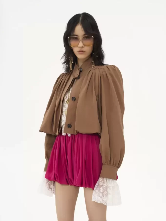 Chaqueta de boule fruncida en lino y algodón