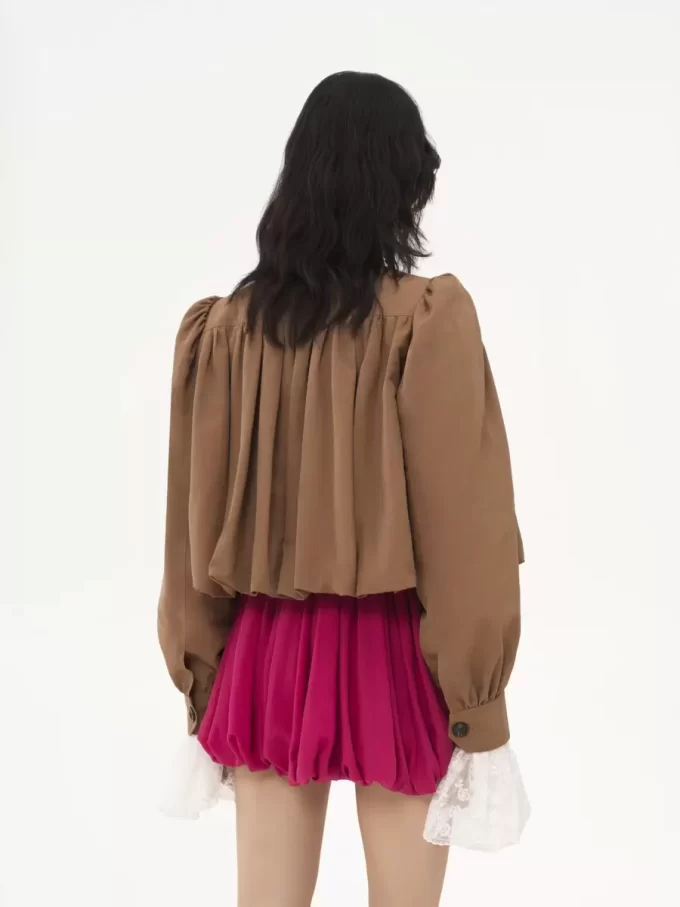 Chaqueta de boule fruncida en lino y algodón