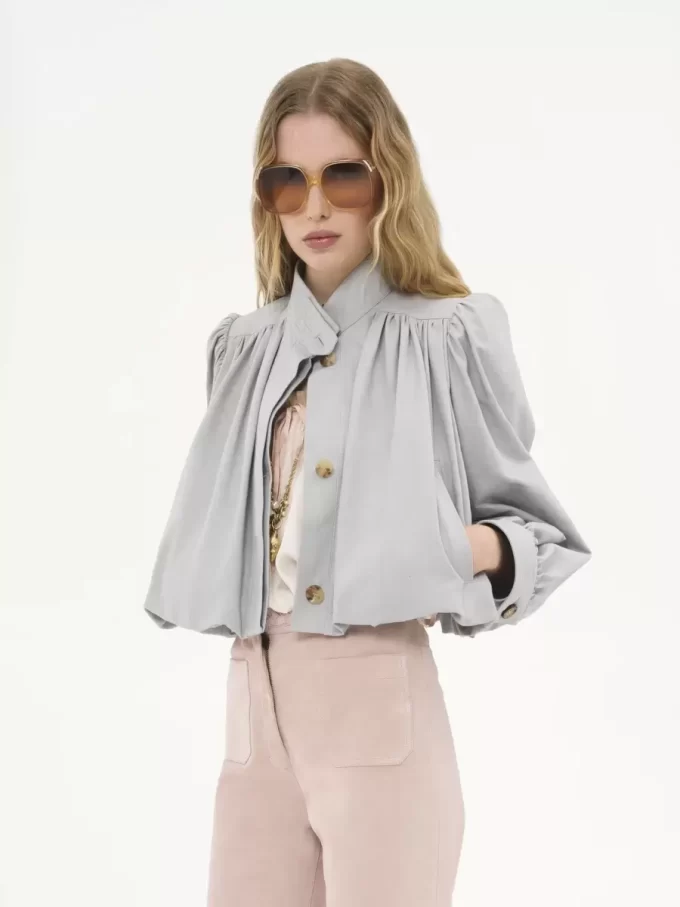 Chaqueta de boule fruncida en lona de algodón Chaqueta de boule fruncida en lona de algodón