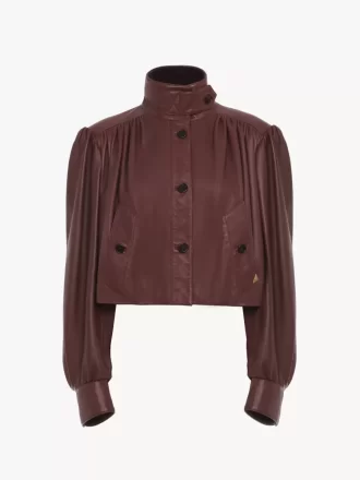 Chaqueta de boule fruncida en piel