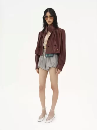 Chaqueta de boule fruncida en piel