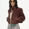 Chaqueta de boule fruncida en piel Chaqueta de boule fruncida en piel
