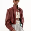 Chaqueta de boule fruncida en piel Chaqueta de boule fruncida en piel