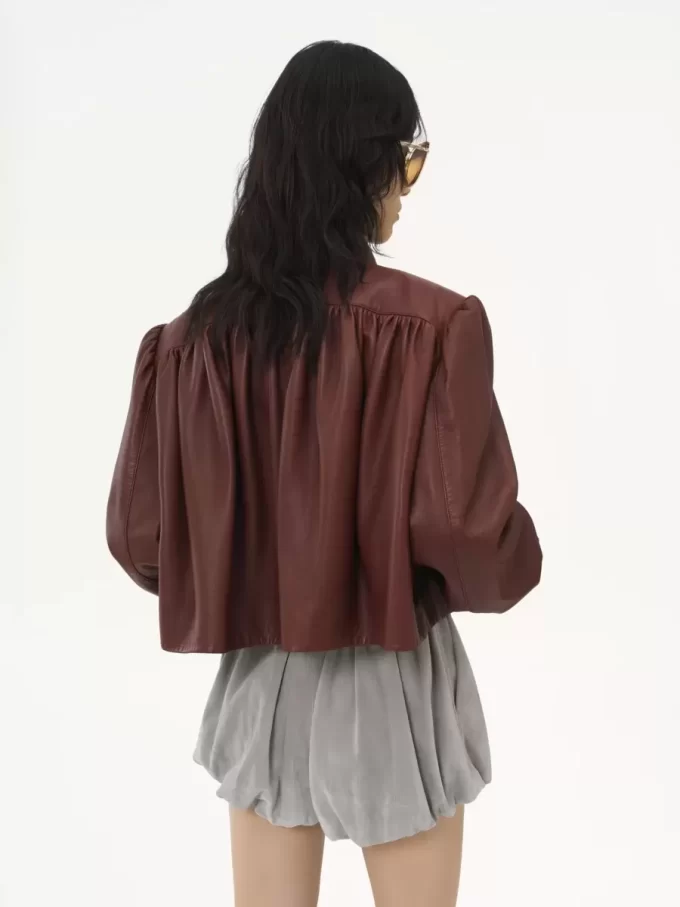 Chaqueta de boule fruncida en piel Chaqueta de boule fruncida en piel