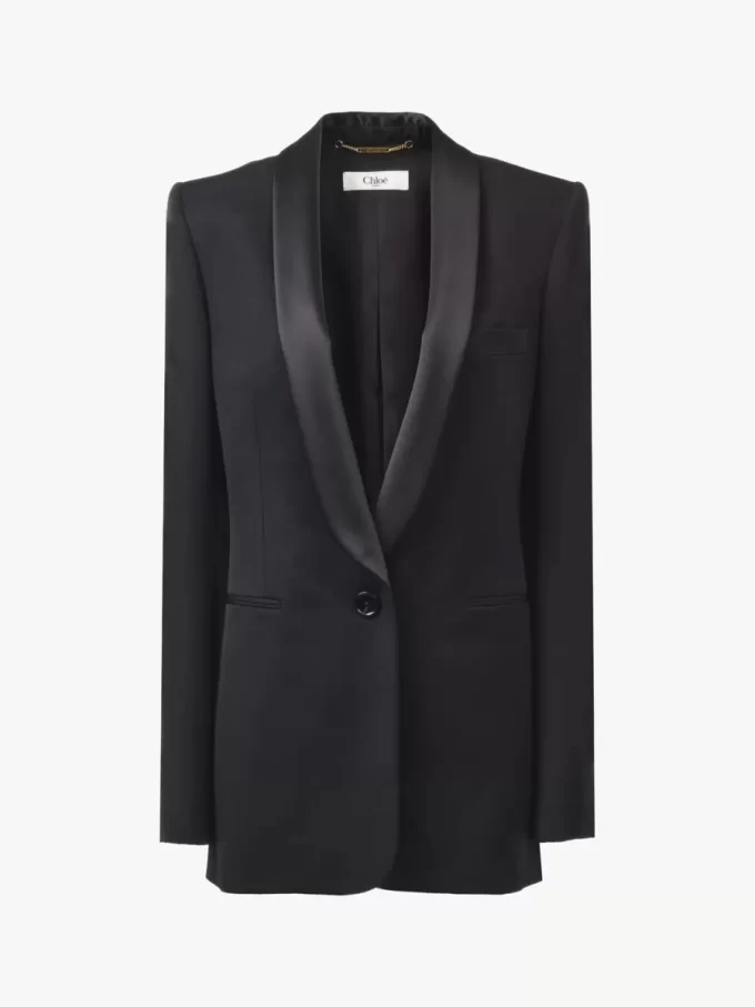 Chaqueta de esmoquin de lana grain de poudre Chaqueta de esmoquin de lana grain de poudre