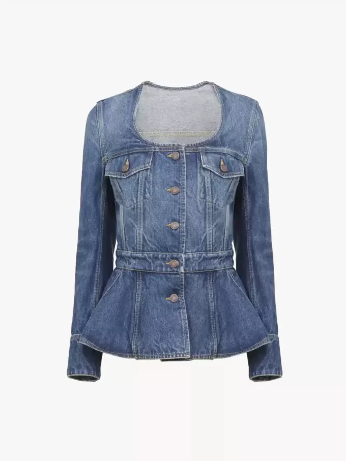 Chaqueta de montar peplum en denim Chaqueta de montar peplum en denim