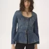 Chaqueta de montar peplum en denim Chaqueta de montar peplum en denim