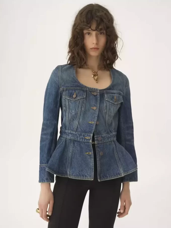 Chaqueta de montar peplum en denim Chaqueta de montar peplum en denim