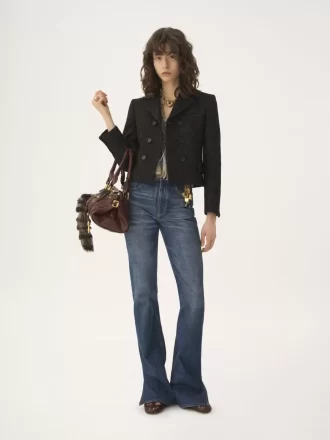Chaqueta entallada cruzada en jacquard de mezcla de lana