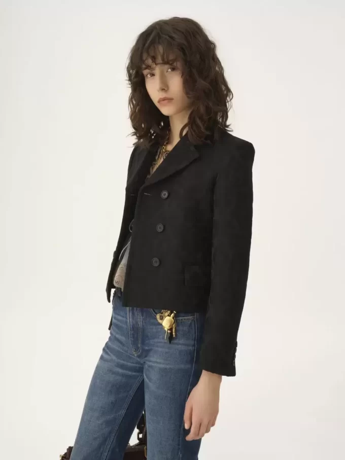 Chaqueta entallada cruzada en jacquard de mezcla de lana Chaqueta entallada cruzada en jacquard de mezcla de lana