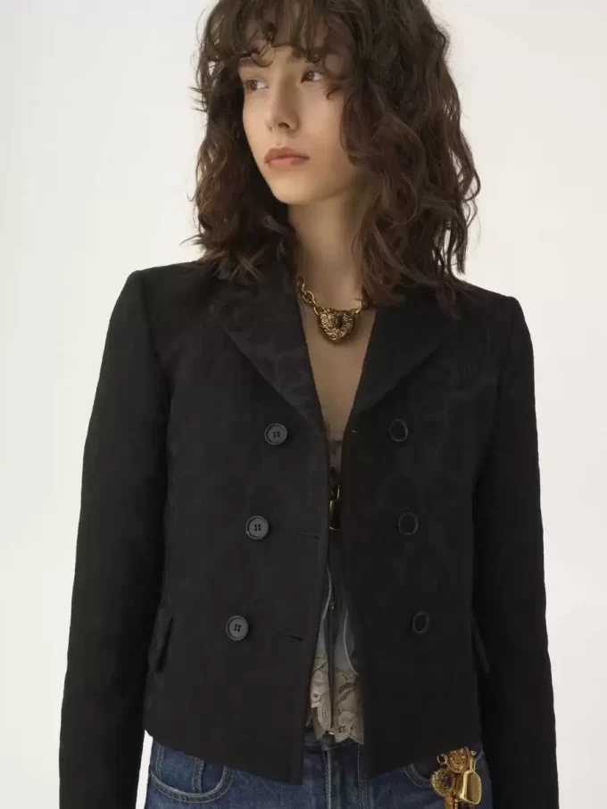 Chaqueta entallada cruzada en jacquard de mezcla de lana Chaqueta entallada cruzada en jacquard de mezcla de lana