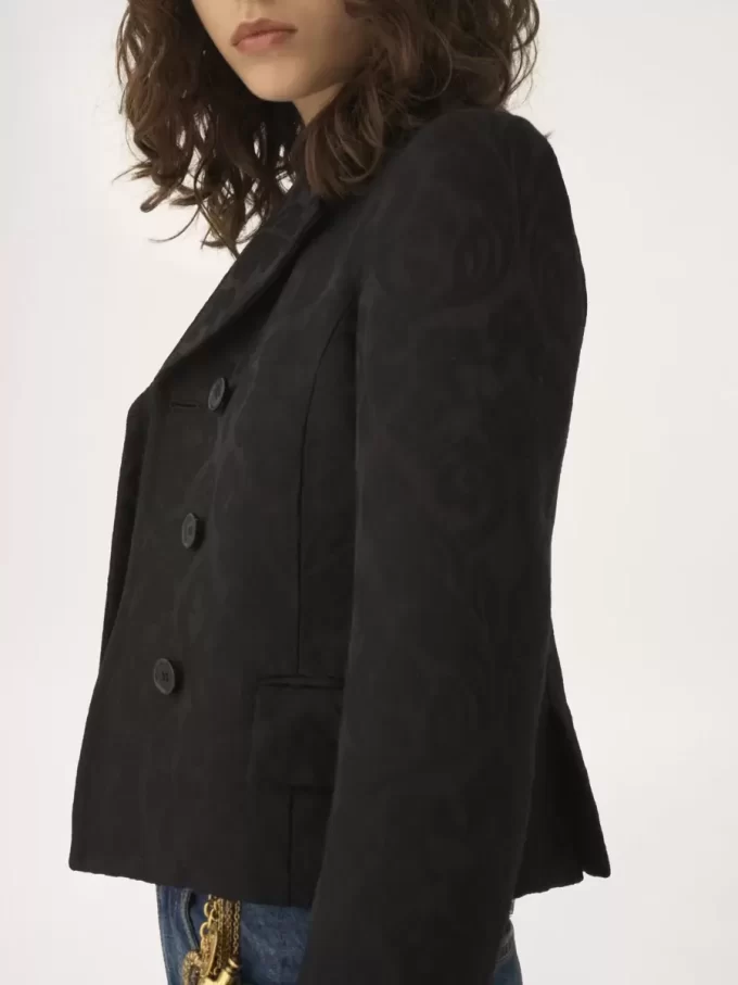 Chaqueta entallada cruzada en jacquard de mezcla de lana Chaqueta entallada cruzada en jacquard de mezcla de lana