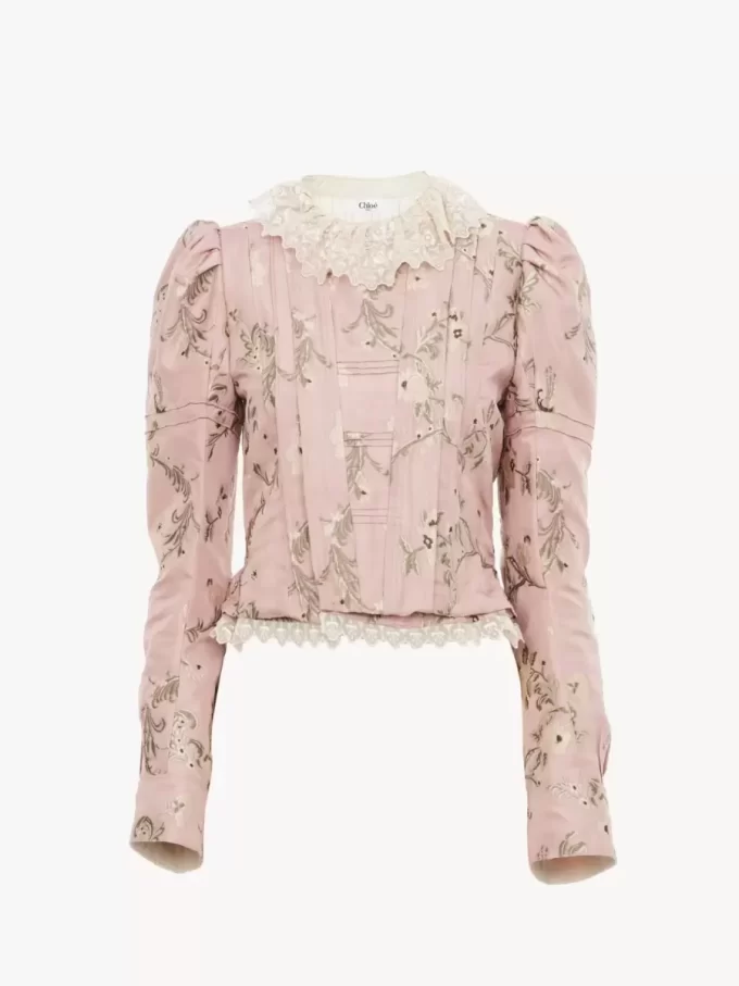 Chaqueta entallada de tafetán jacquard y encaje Chaqueta entallada de tafetán jacquard y encaje