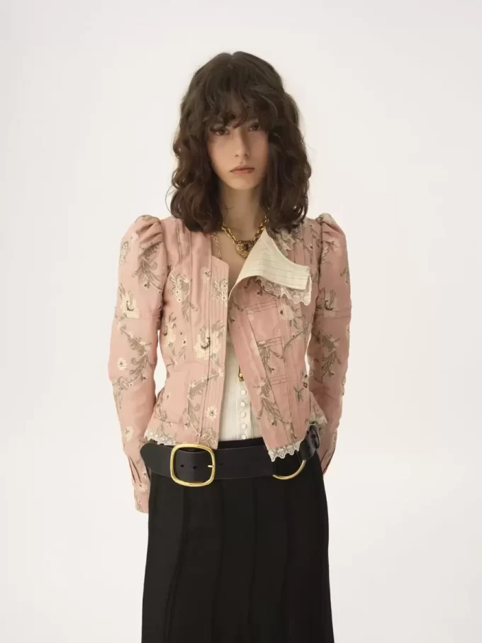 Chaqueta entallada de tafetán jacquard y encaje Chaqueta entallada de tafetán jacquard y encaje