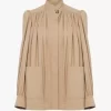 Chaqueta fruncida de cuello alto en gabardina de algodón