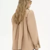 Chaqueta fruncida de cuello alto en gabardina de algodón