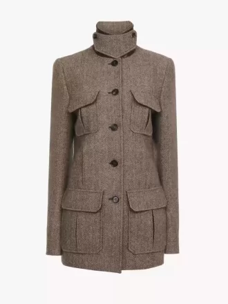 Chaqueta larga de oficial en lana con diseño de espiga