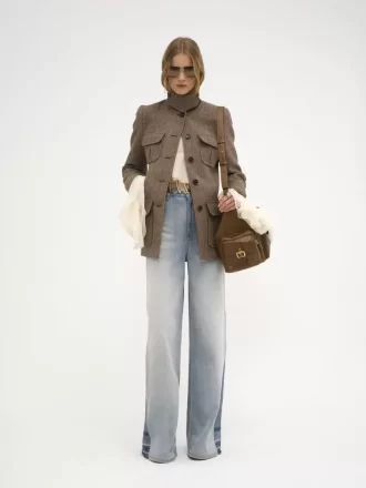 Chaqueta larga de oficial en lana con diseño de espiga