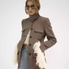 Chaqueta larga de oficial en lana con diseño de espiga Chaqueta larga de oficial en lana con diseño de espiga