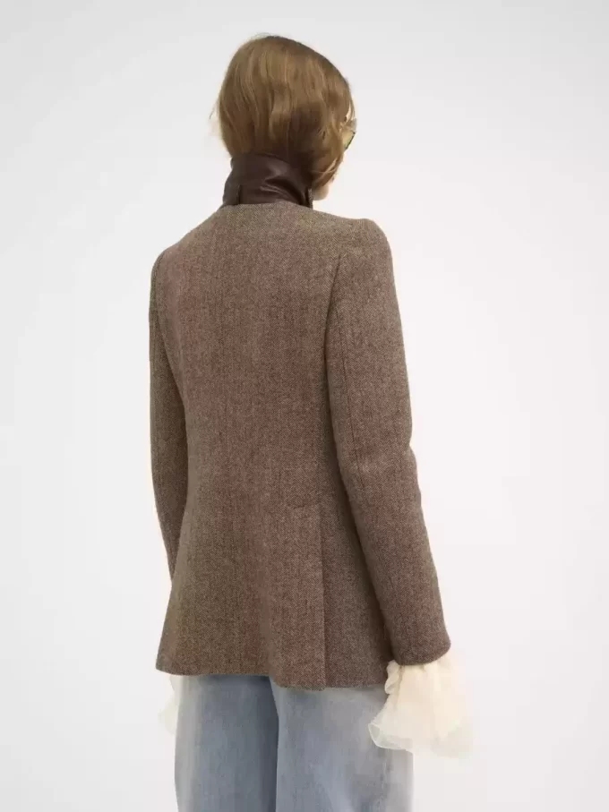 Chaqueta larga de oficial en lana con diseño de espiga Chaqueta larga de oficial en lana con diseño de espiga