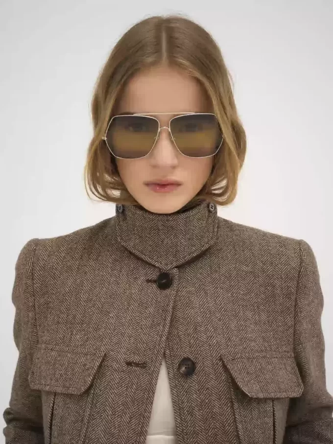 Chaqueta larga de oficial en lana con diseño de espiga Chaqueta larga de oficial en lana con diseño de espiga