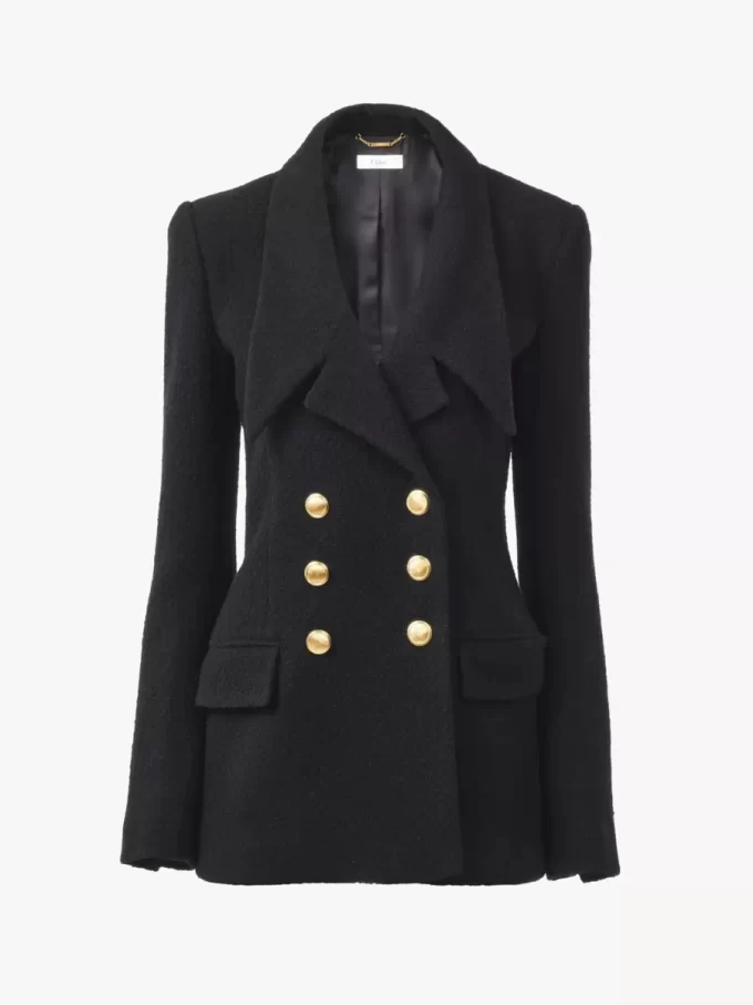 Chaqueta sastre cruzada de bouclette de lana Chaqueta sastre cruzada de bouclette de lana