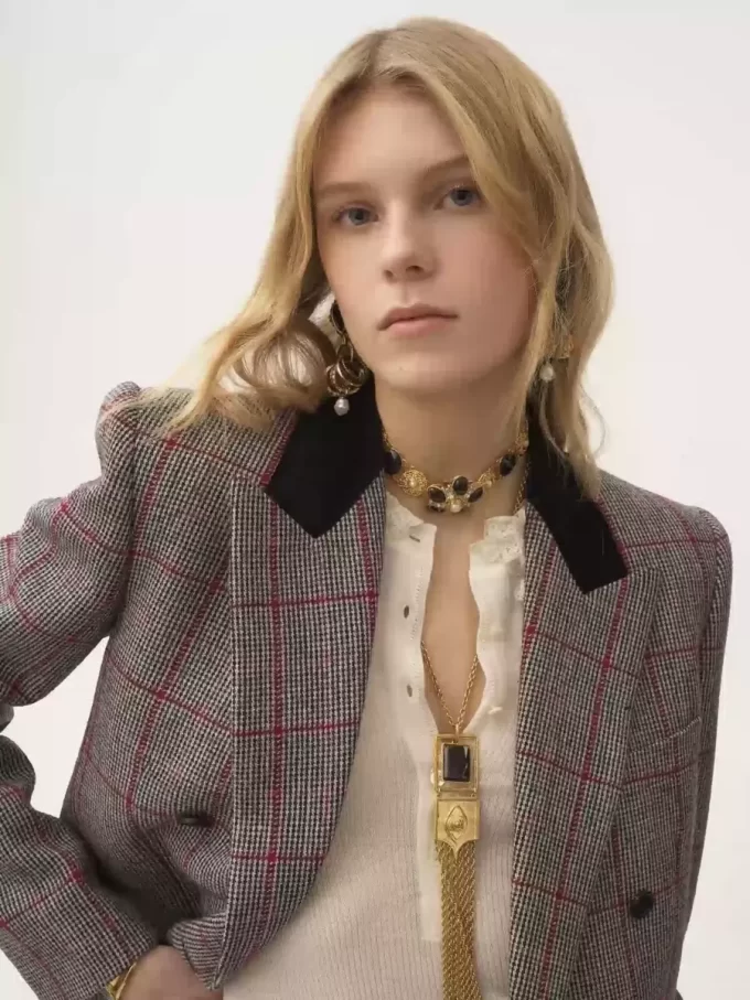 Chaqueta sastre cruzada de lana a cuadros Chaqueta sastre cruzada de lana a cuadros