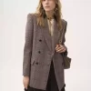 Chaqueta sastre cruzada de lana a cuadros Chaqueta sastre cruzada de lana a cuadros