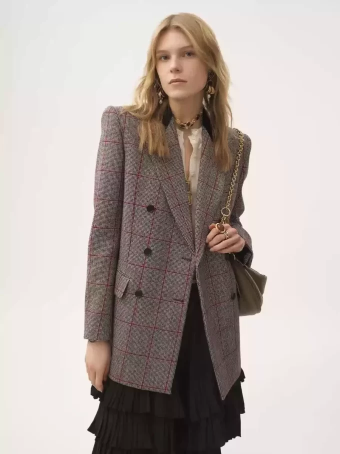 Chaqueta sastre cruzada de lana a cuadros Chaqueta sastre cruzada de lana a cuadros