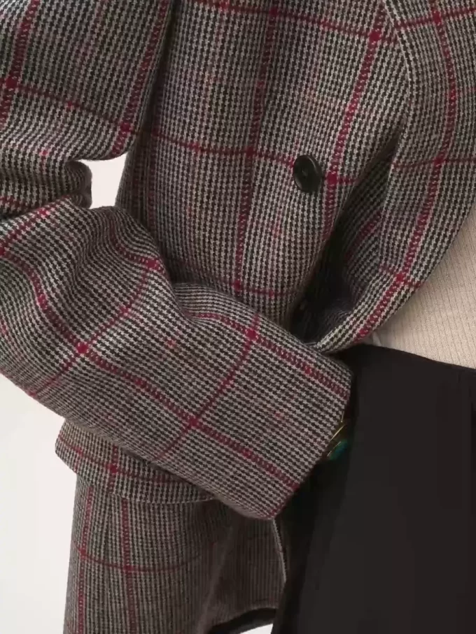 Chaqueta sastre cruzada de lana a cuadros Chaqueta sastre cruzada de lana a cuadros