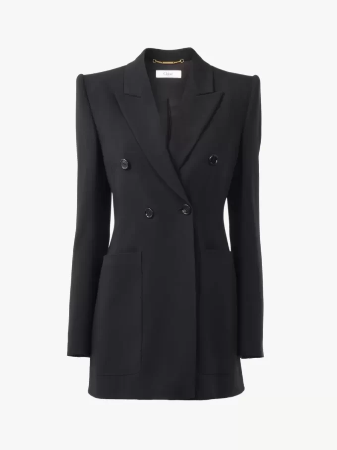 Chaqueta sastre cruzada en mezcla de crepé Chaqueta sastre cruzada en mezcla de crepé