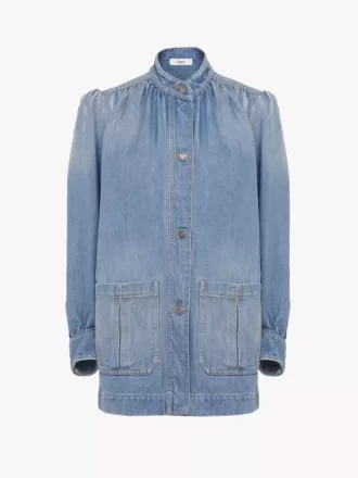 Chaqueta vaquera fruncida con cuello alto