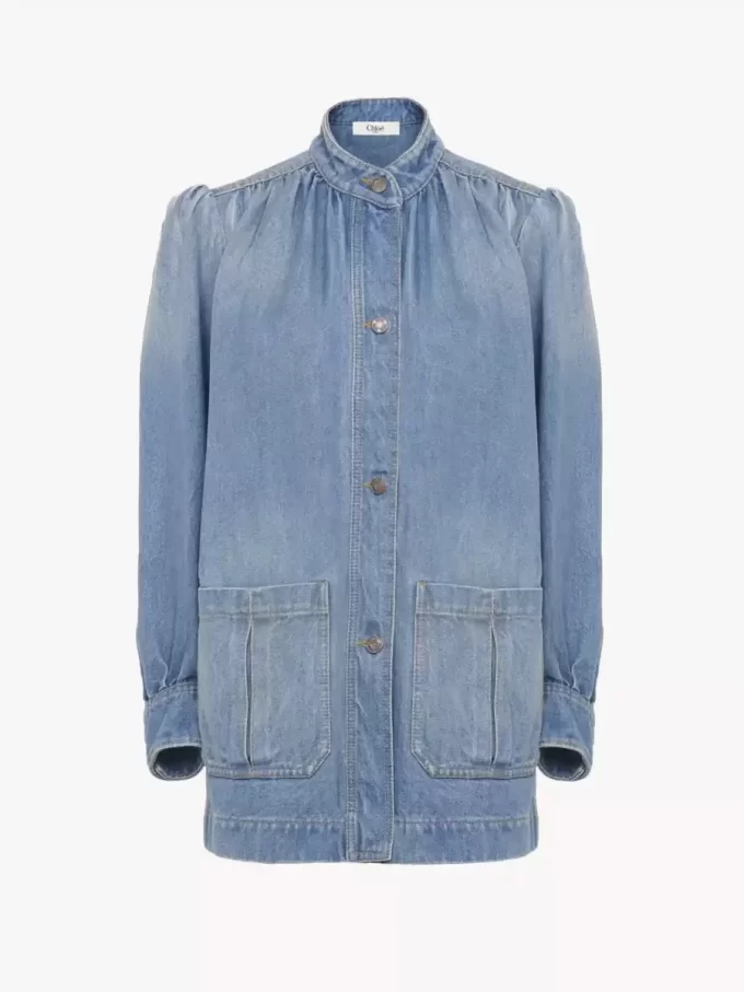 Chaqueta vaquera fruncida con cuello alto