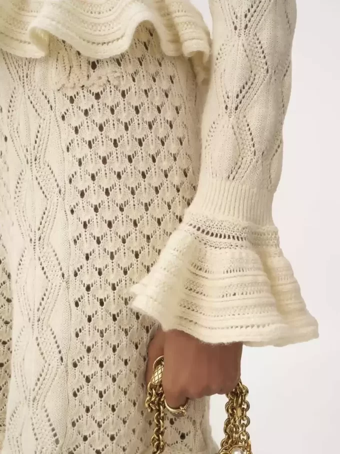 Cárdigan con logotipo y volantes en punto de seda, alpaca y algodón Cárdigan con logotipo y volantes en punto de seda, alpaca y algodón