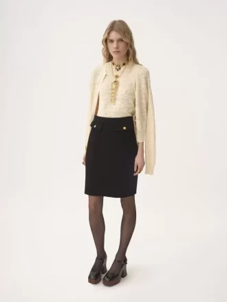 Falda hasta la rodilla en bouclette de lana
