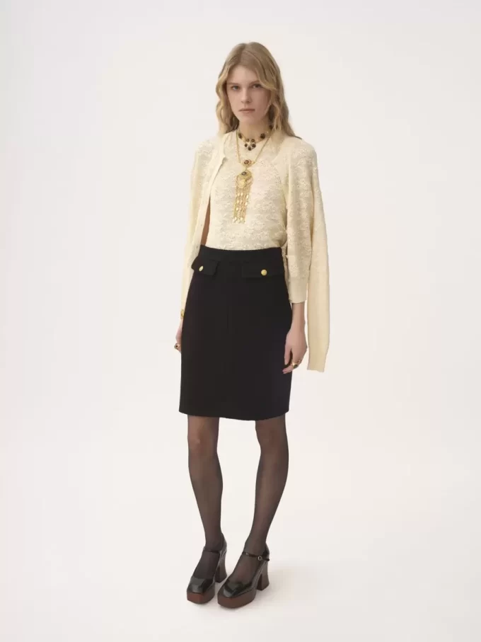 Falda hasta la rodilla en bouclette de lana
