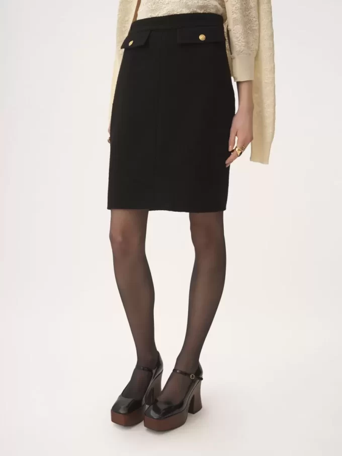 Falda hasta la rodilla en bouclette de lana