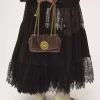 Falda larga escalonada de georgette de seda y encaje
