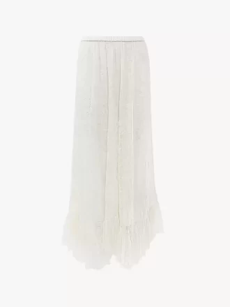 Falda midi con volantes en jacquard de encaje floral