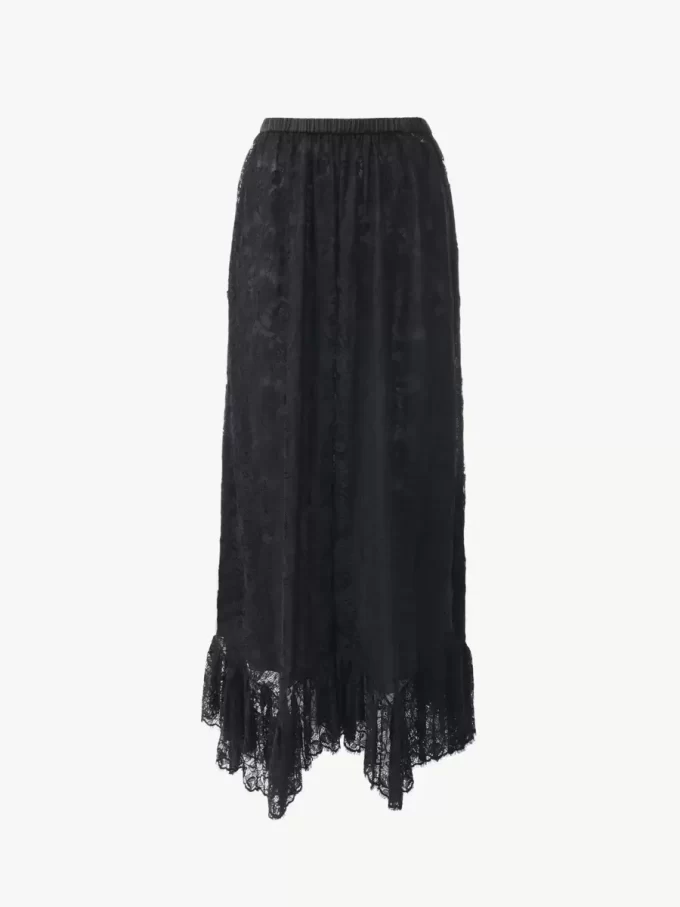 Falda midi con volantes en jacquard de encaje floral