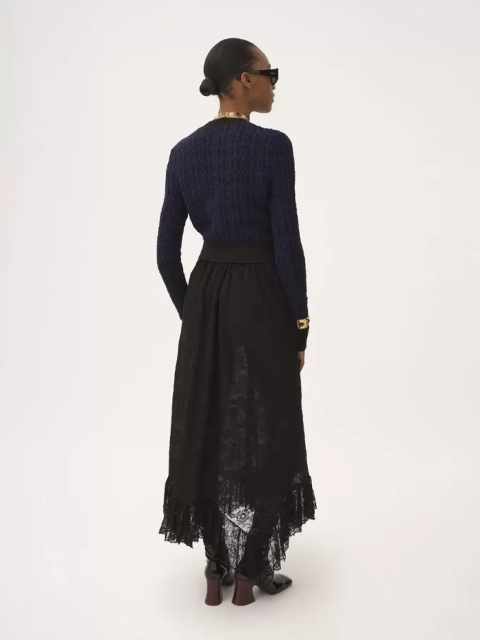 Falda midi con volantes en jacquard de encaje floral