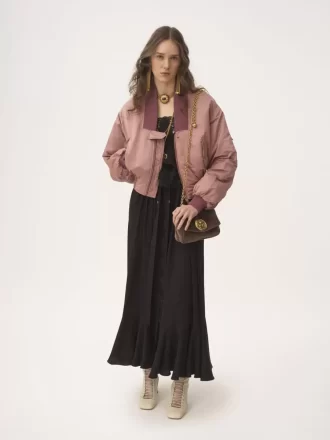 Falda midi fruncida en jacquard de seda