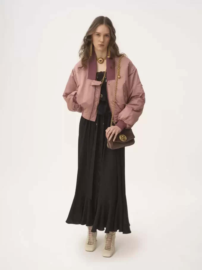 Falda midi fruncida en jacquard de seda